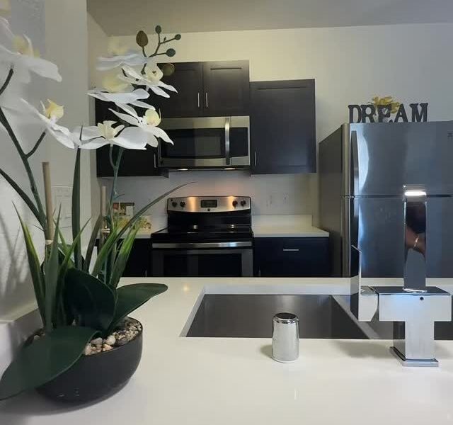 A Dream two-bedroom kitchen with stainless steel appliances